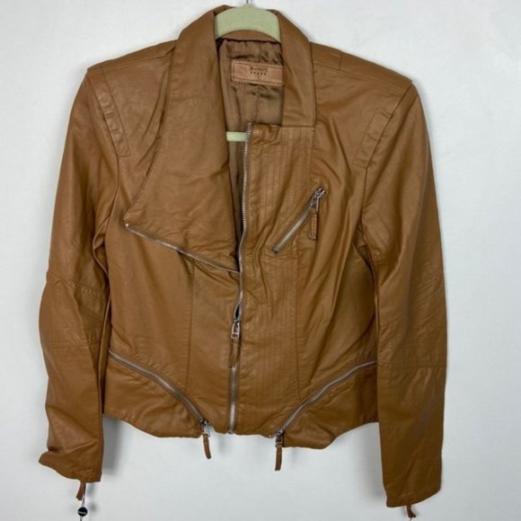 NWT Blank NYC Faux Leather Brown Moto Jacket Zips NEw With Tags Sz Small Medium - Picture 13 of 14